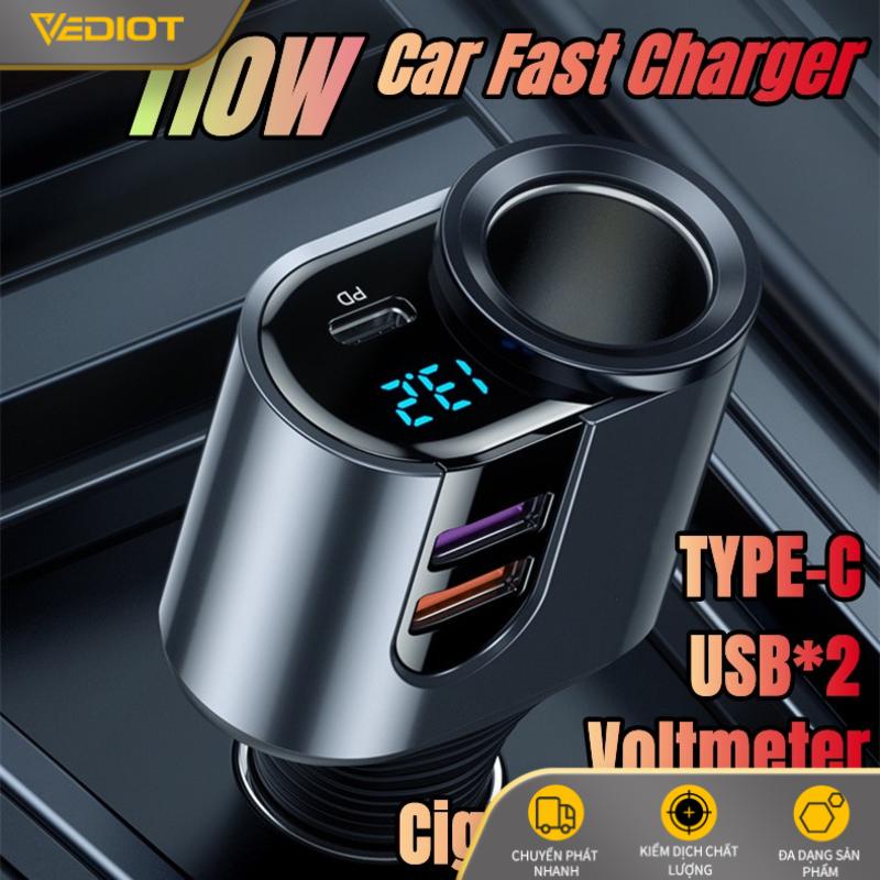 Tẩu Sạc Nhanh 110W TYPE-C PD QC3.0 Kiêm Vôn Kế Cho iPhone 12 / 13 Xiaomi Huawei Samsung