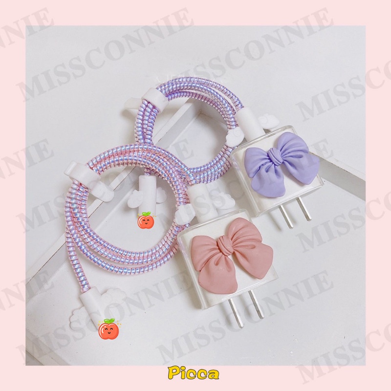 Vỏ Bọc Bảo Vệ Hộp Sạc Tai Nghe Apple 18 / 20W 5 Trong 1 Hình Nơ Màu Hồng / Tím Dễ Thương