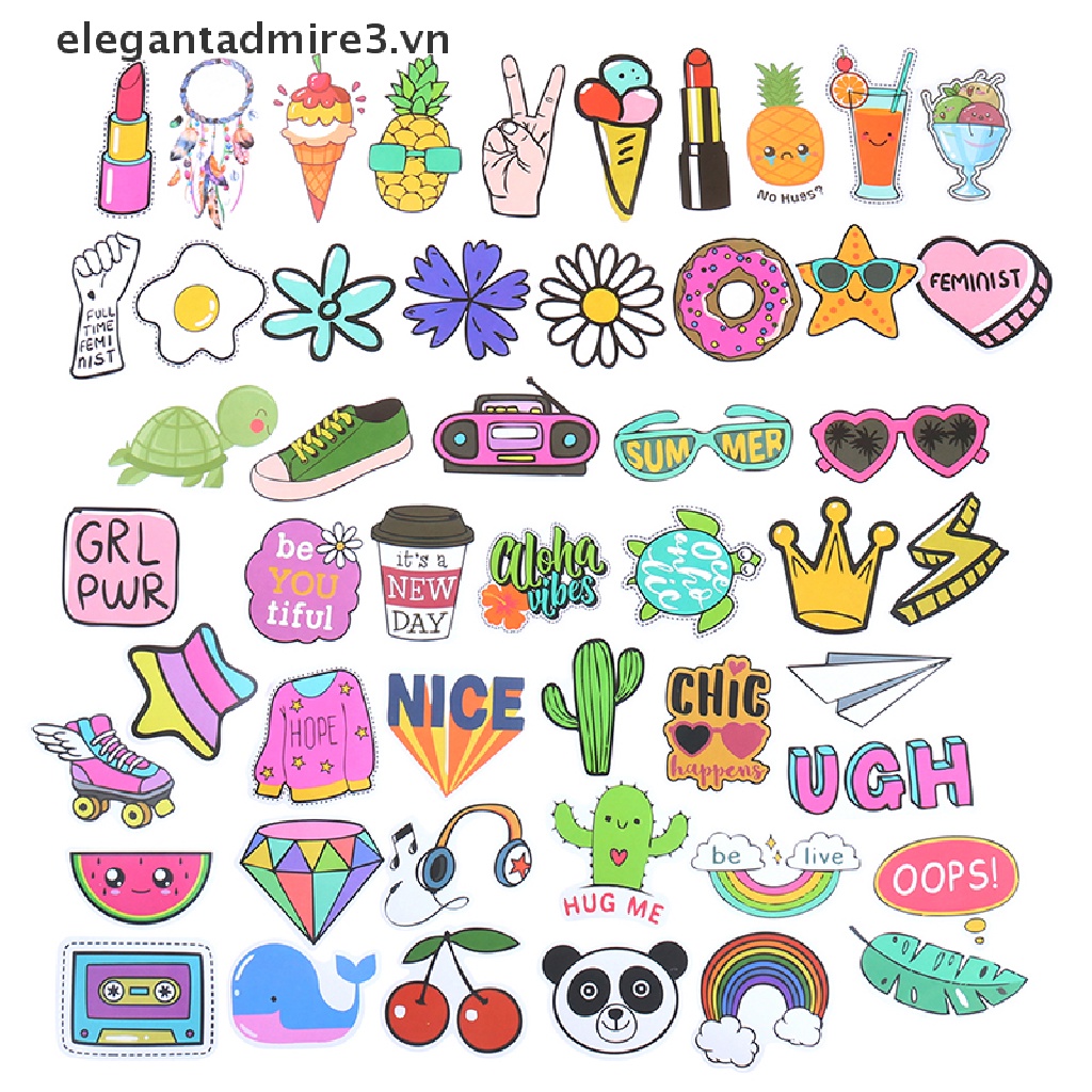 Bộ 50 Miếng Dán Hoạt Hình Dễ Thương Trang Trí Laptop Vali Guitar Ván Trượt