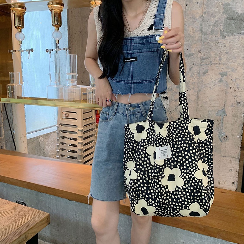 Túi xách JUSTSTAR vải canvas in hoa xinh xắn cho nữ