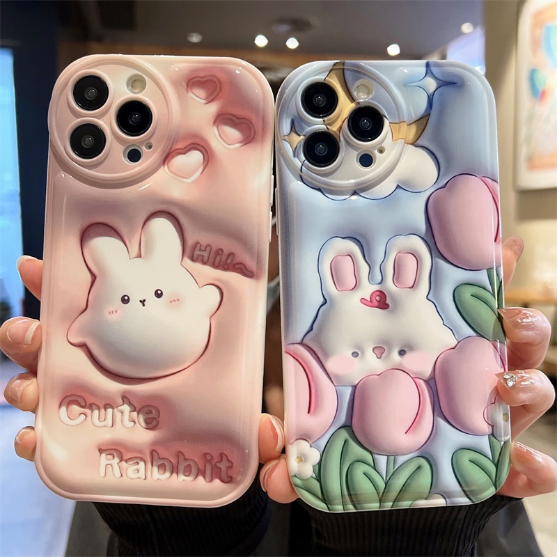 Hoa và thỏ dễ thương ốp lưng điện thoại For REALME 5/5i/5S/6i 5PRO 7i/C17 8 4G/8PRO F11/A9 F11PRO F1S/A59 F5 F7/A3 NEO 9/A37 REALME 10 4G REALME 3 8i 9 4G/9 PRO PLUS REALME 9i REALME C11 REALME C15 REALME C2/A1K REALME C20/C11 2021/NARZO 50i A55 4G