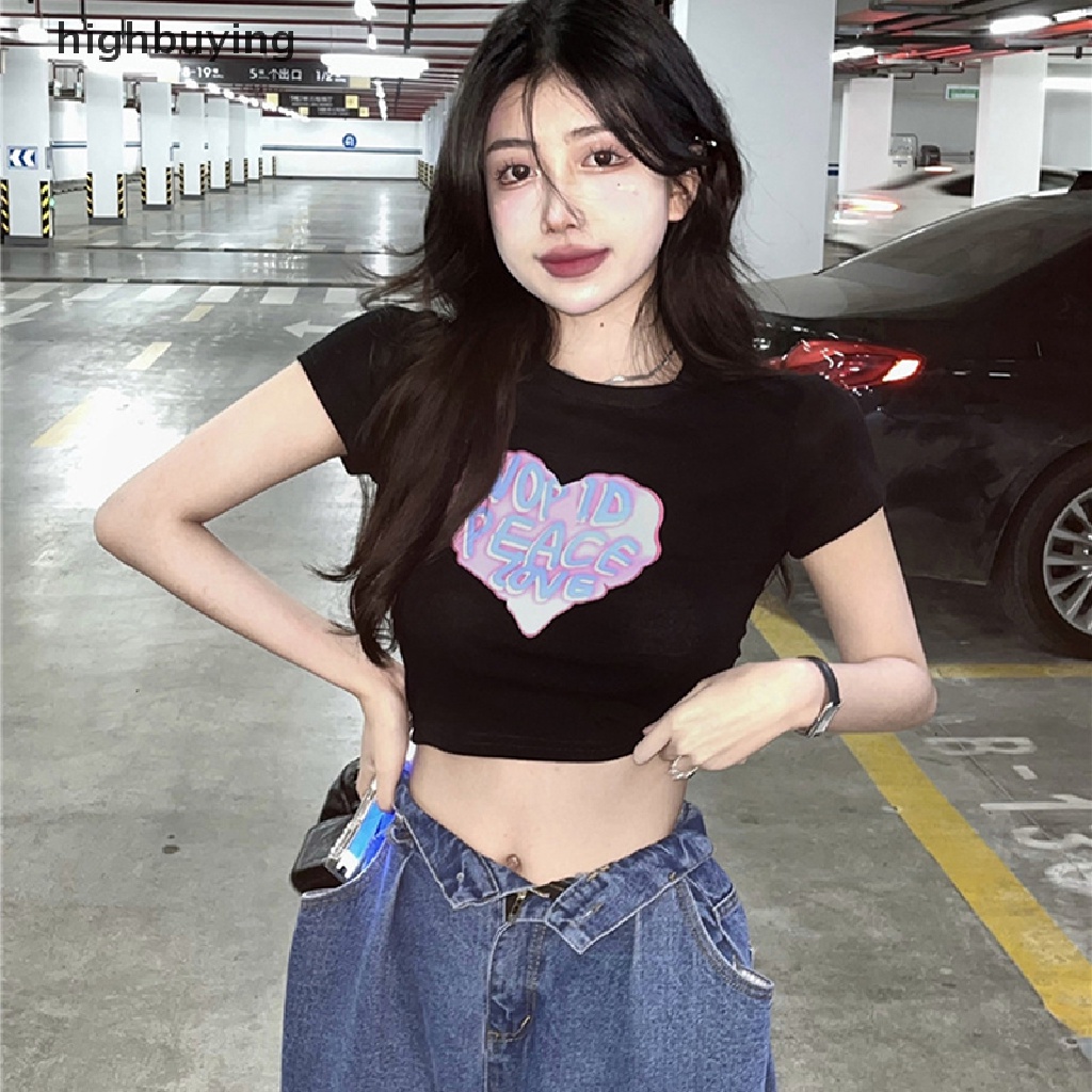 Áo Thun Lửng Ngắn Tay Cổ Tròn In Chữ Thời Trang Cho Nữ