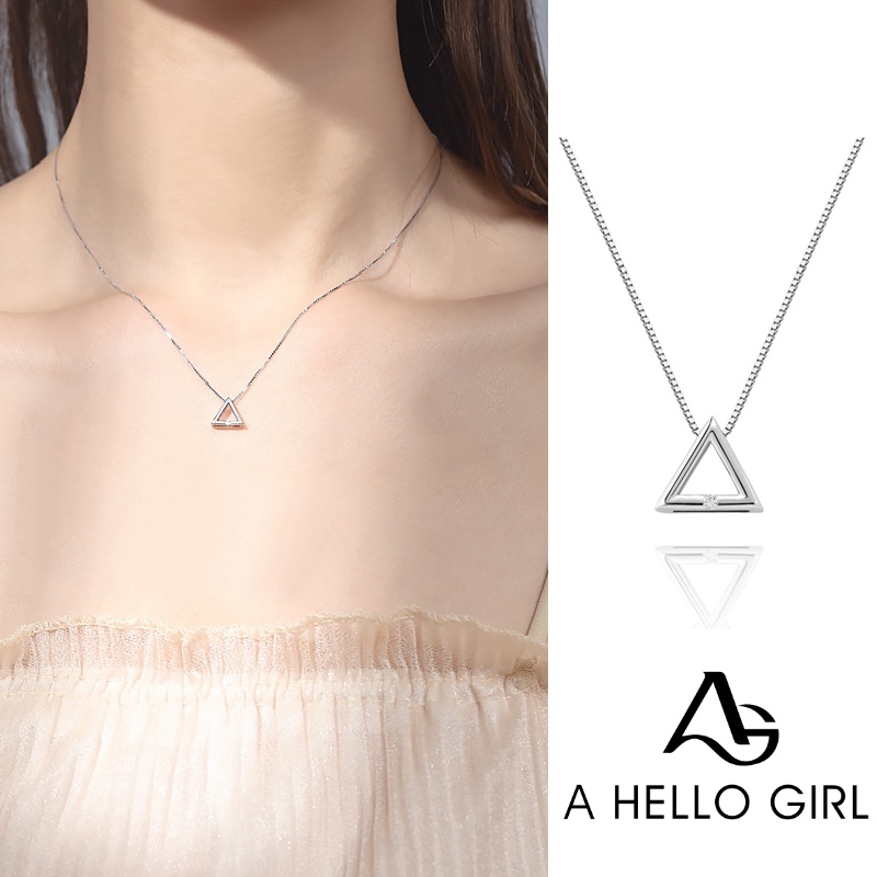Ahellogirl Dây chuyền mặt hình tam giác đính đá lấp lánh thời trang sành điệu cho nữ