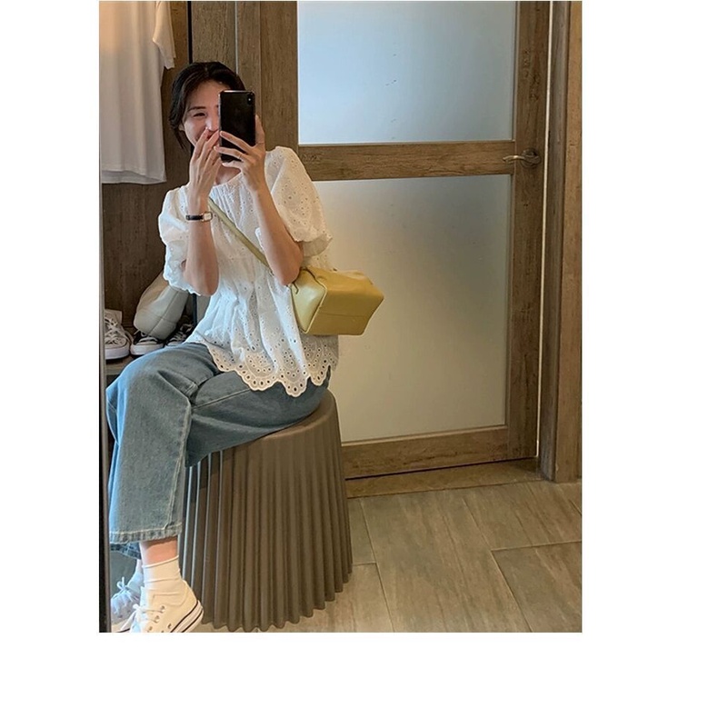 Áo Sơ Mi Tay Ngắn Phồng Thêu Họa Tiết Thời Trang Mùa Hè 2023 Cho Nữ