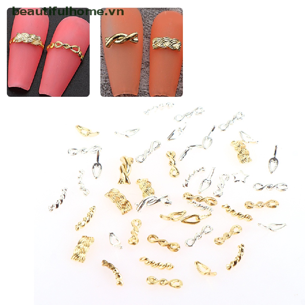 Set 10 / 20 Dây Xích Kim Loại Màu Vàng / Bạc Trang Trí Móng Tay Nghệ Thuật DIY