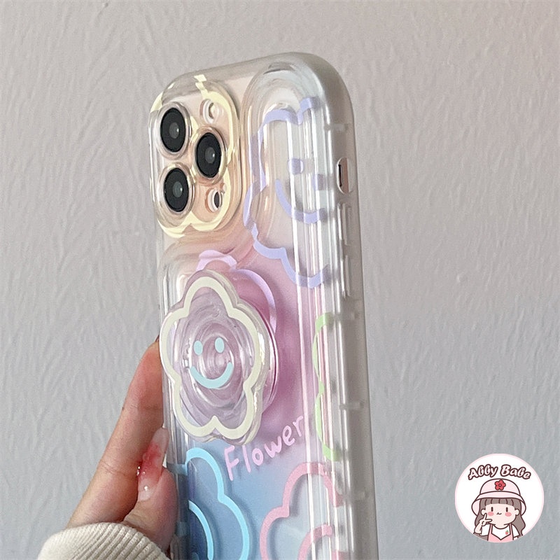Ốp Điện Thoại TPU Mềm Chống Mồ Hôi Có Giá Đỡ Kim Loại Hình Hoa Cho IPhone 14 Pro Max 13 12 11 Pro Max