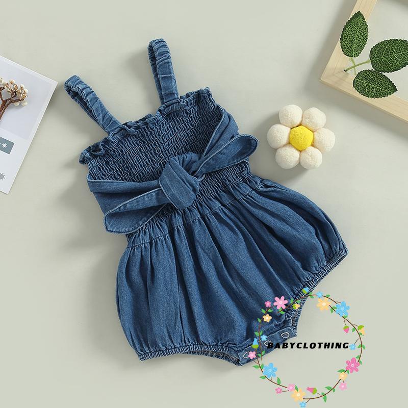 Áo Liền Quần Vải Denim Không Tay Màu Sắc Đáng Yêu Cho Bé