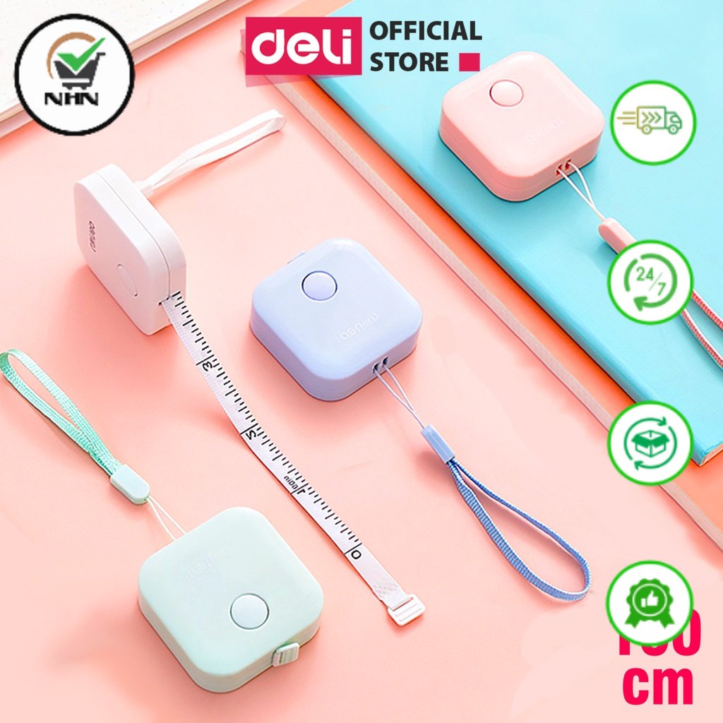 Thước dây da cuộn Deli - 1.5m - Hồng,Xanh Lá, Trắng, Xanh Dương - 1 chiếc ( Màu Ngẫu Nhiên)
