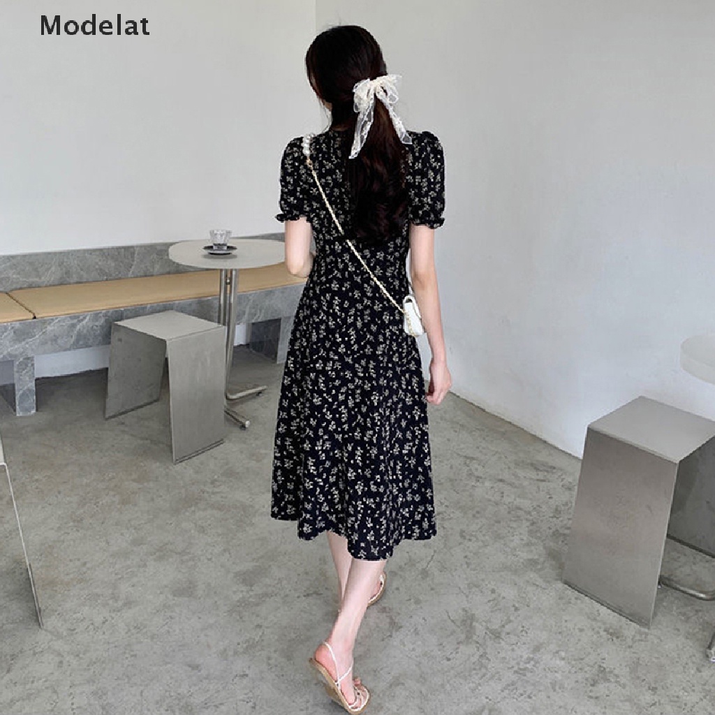 Mfc Đầm Midi Dài Tay Ngắn Cổ Chữ V In Họa Tiết Hoa Thanh Lịch Phong Cách Hàn Quốc Thời Trang Mùa Hè 2023 Cho Nữ