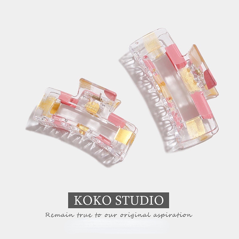 Kẹp Tóc Càng Cua Hình Vuông Lớn Sơn Họa Tiết Đơn Giản Thời Trang Hàn Quốc Cho Nữ