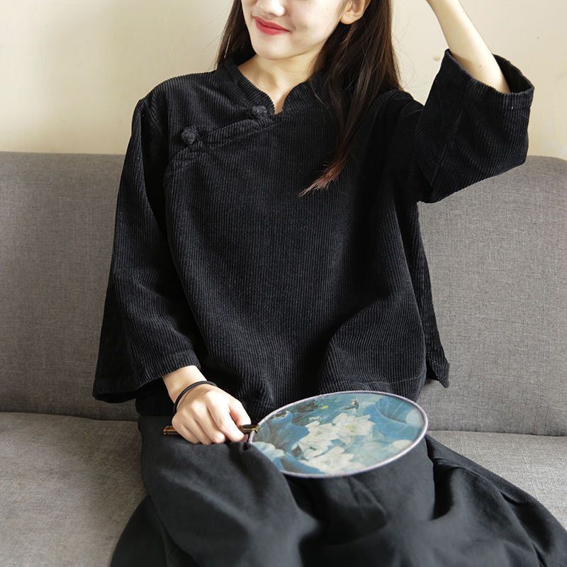 Áo Khoác Sơ Mi Nhung Kẻ Dáng Rộng Phong Cách Trung Hoa Cổ Điển Thời Trang Xuân Hè Cho Nữ