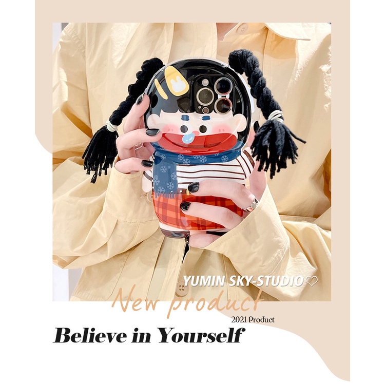 Ốp Điện Thoại Silicon Dẻo Họa Tiết Cô Gái Bện DIY Dễ Thương Cho Iphone 14promax 13 13promax 12 14pro 11