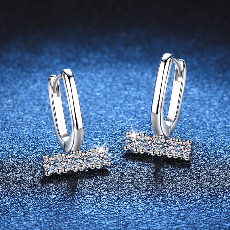 kim cương Moissanite (3mm*4*2) Bông tai nữ 925 bạc D màu Mosan khoan 0,4ct*2 có thể phát hiện bằng bút khoan hình chữ U, ngôi sao sang trọng châu Âu và Mỹ bông tai gió