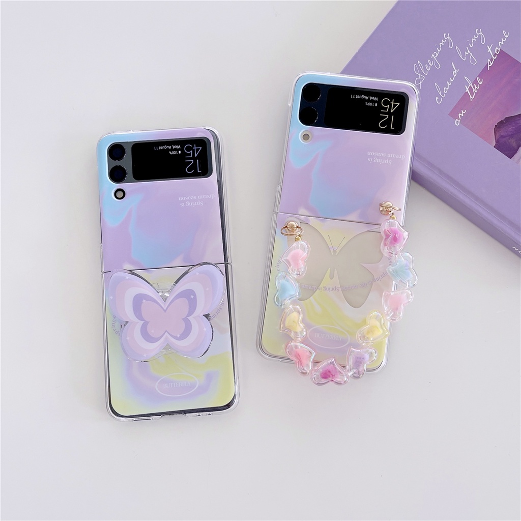 Ốp Điện Thoại Có Dây Gài Họa Tiết Bướm Cho Samsung Galaxy Z Flip 3 5G Z Flip3 Flip4 Zflip3