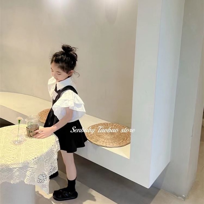 Bộ Áo Thun Tay Dài Kèm Váy 2 Dây Phong Cách Thời Trang Hàn Quốc Cho Bé Gái