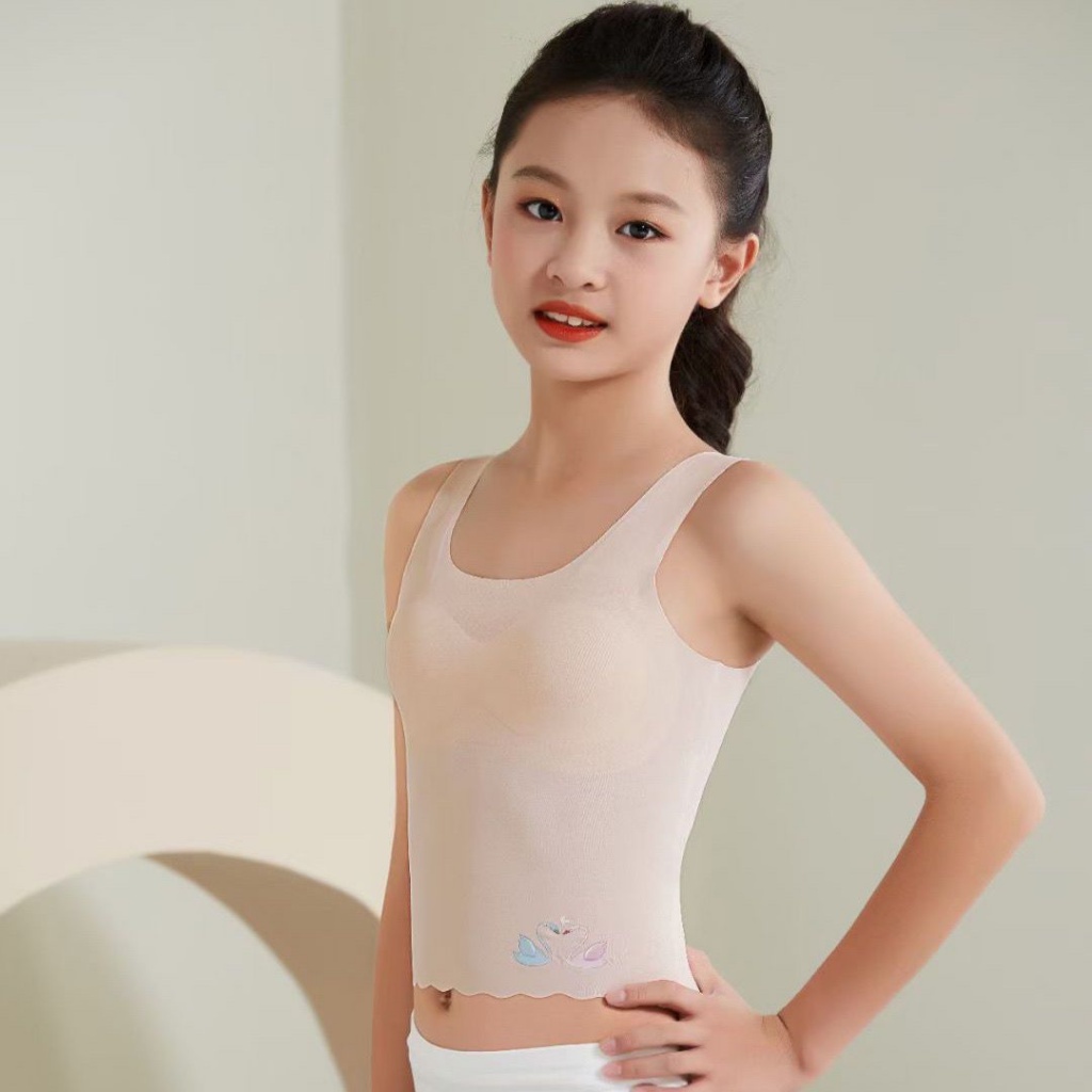 Bộ Hai Món Áo Lót Ba Lỗ Nhỏ Bằng Lụa Lạnh Không Để Lại Dấu Vết Với Nhiều Màu Sắc Mát Mẻ Dành Cho Tuổi Teen / Bé Gái