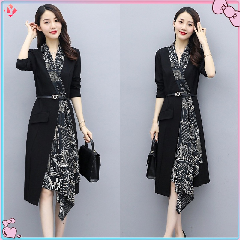 Đầm Dài Tay Dáng Rộng Phối Màu Sang Trọng Thời Trang Cho Nữ