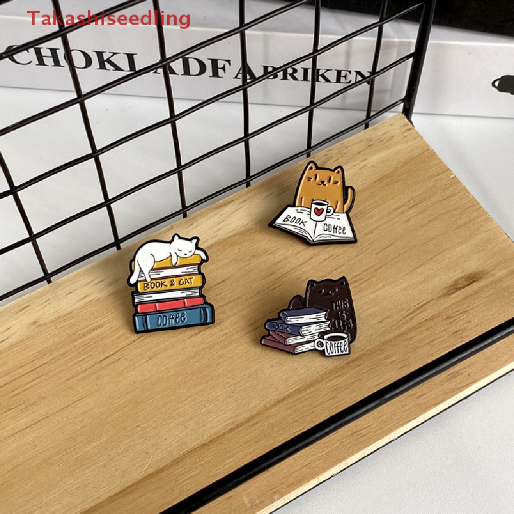 Ghim Cài Áo Kim Loại Hình Mèo / Sách / Cà Phê Dễ Thương Dùng Làm Quà Tặng Cho Bé