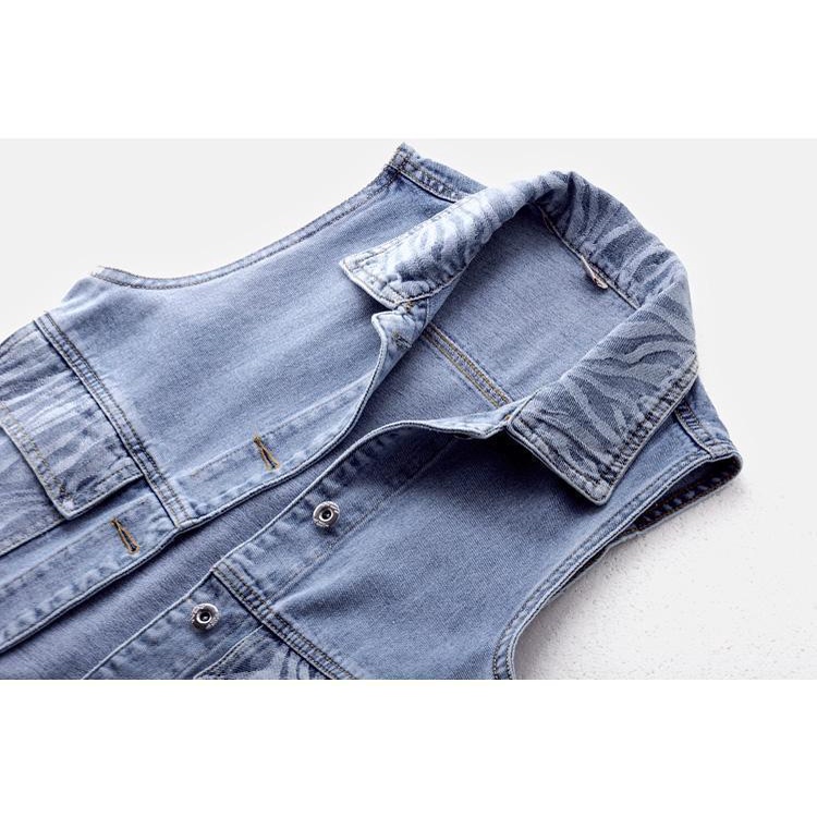 Áo Khoác Denim Không Tay Họa Tiết Kẻ Sọc Thời Trang Cổ Điển