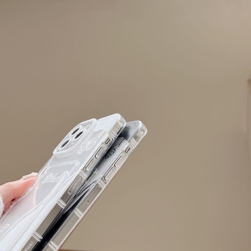 Ốp Điện Thoại Tpu Mềm Trong Suốt Có Ngăn Đựng Thẻ In Hình Bướm Cho iPhone 14 13 12 11 Pro XS Max 7 8 Plus