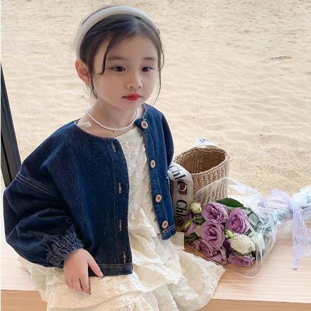 Bộ Áo Khoác Denim + Đầm Hai Dây Thời Trang Mùa Xuân 2023 Mới Cho Bé Gái