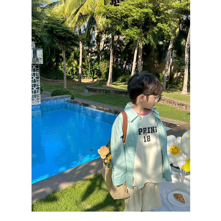 Áo Sơ Mi Tay Dài Màu Trơn Chất Liệu Cotton Thời Trang Cho Bé Trai