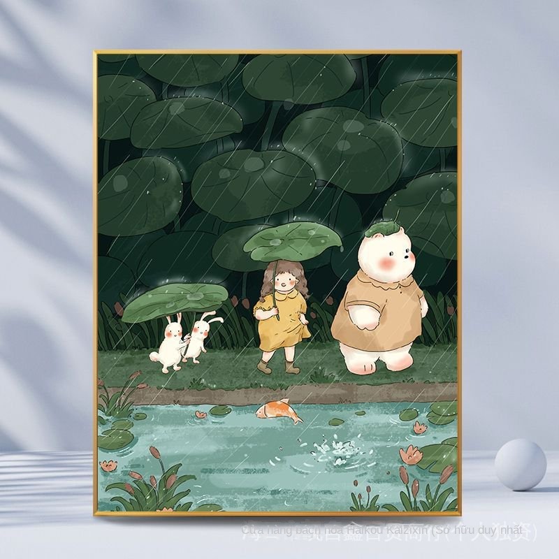 Bộ Tranh Sơn Dầu Thủ Công Tự Làm Hình Gấu Thỏ Dễ Thương Trang Trí Phòng Khách