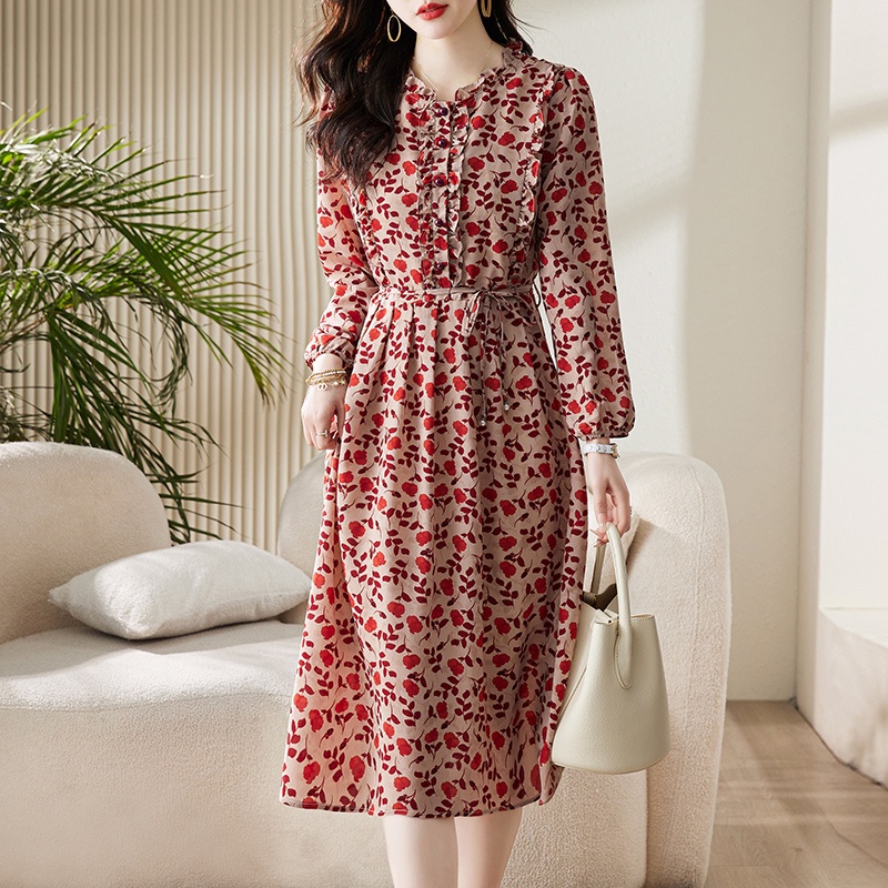 Đầm Hoa Dáng Dài Qua Gối Ôm Eo Cột Dây Cỡ Lớn Thời Trang 20