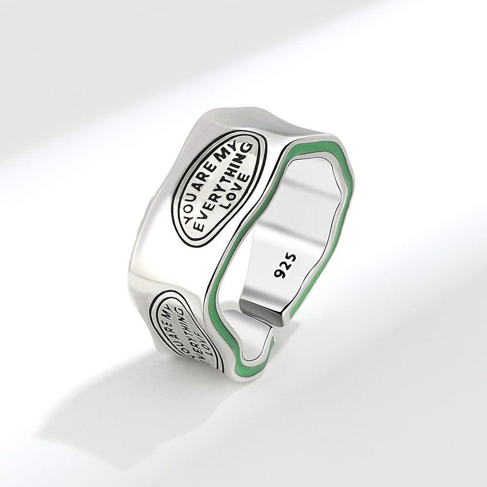 Nhẫn Hở Khắc Chữ WMES15H Màu Xanh Lá Bằng Đồng Phong Cách Hàn Quốc Có Thể Điều Chỉnh