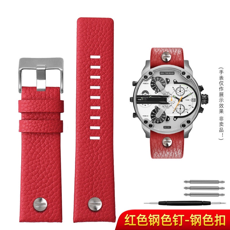 Dây Đeo Đồng Hồ Bằng Da Thật 24mm 26mm DZ7395 7370 7257 7430 Màu Đỏ Phù Hợp Cho Nam