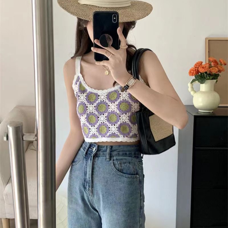 Áo Dệt Kim Hai Dây Không Tay In Hoa Phong Cách Boho Thời Trang Mùa Hè Cho Nữ