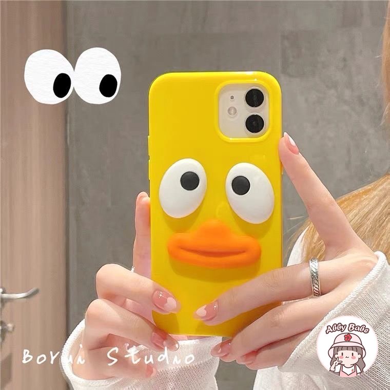 Ốp Điện Thoại TPU Mềm Hình Vịt Mắt To 3D Chống Mồ Hôi Cho IPhone 14 Pro Max 11 7Plus 13 12 11 Pro Max X XS