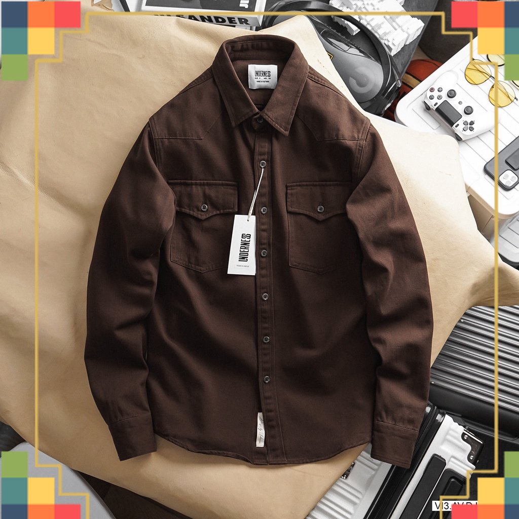 SHOP QAXK - Áo sơ mi denim nâu - chất denim bao khách hàng mê mẫn - SMUN7 - CHUẨN ĐẸP