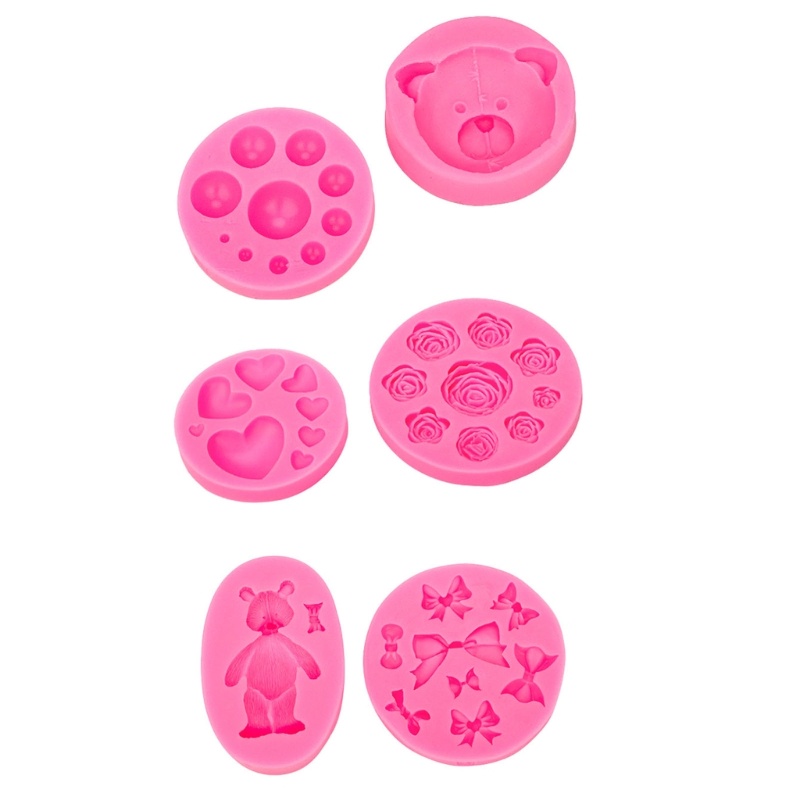 Khuôn Silicone Nhấn Bánh Hình Nơ &amp; Trái Tim &amp; Gấu