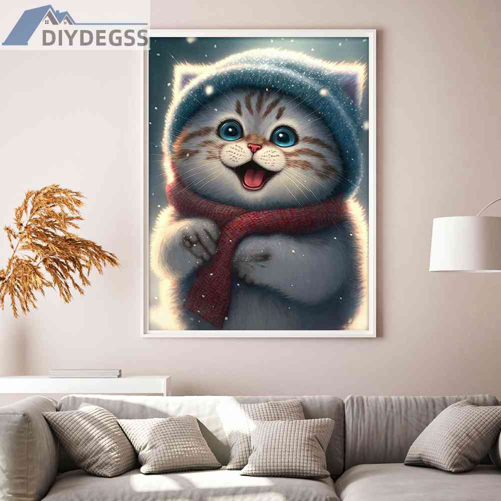 Tranh Đính Đá Kim Cương Toàn Bộ 5D DIY Hình Vẽ Mèo Trang Trí Nhà Cửa