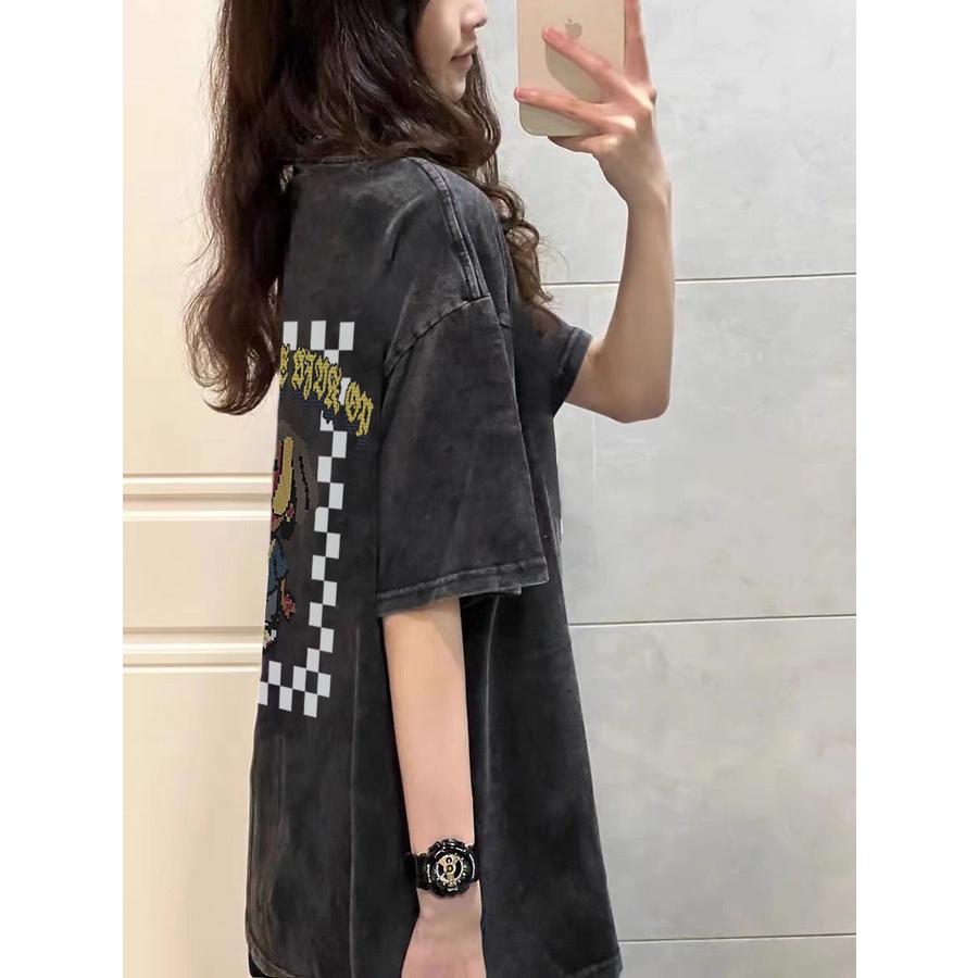 NRVP Áo Thun 100% Cotton Tay Ngắn Dáng Suông In Họa Tiết Hoạt Hình Phong Cách Hàn Quốc Cho Nữ