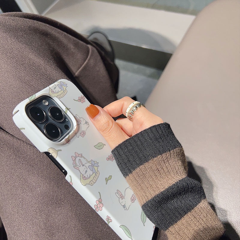 Ốp Điện Thoại Cứng In Hình Giỏ Tre Thỏ Cho iphone 14promax 11 13 12 7Plus 8 X XS Max