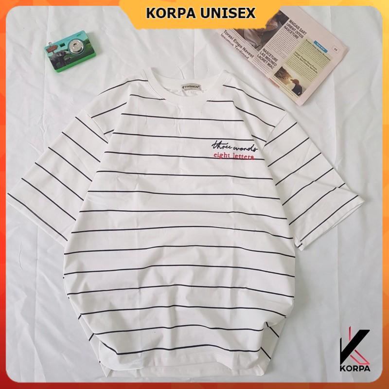 [ Ảnh Thật ] Áo thun tay lỡ form rộng sọc thêu chữ Eight letters - Unisex nam nữ đều mặc được