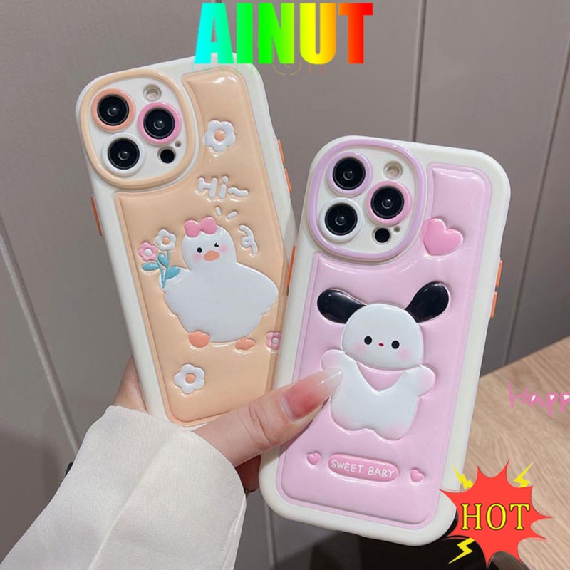 Ốp Điện Thoại Da + TPU Silicon Hình Chú Vịt Nổi 3D Dễ Thương Chống Sốc / Bụi Bẩn Cho IPhone 14 13 11 12 Pro Max X XR XSMAX