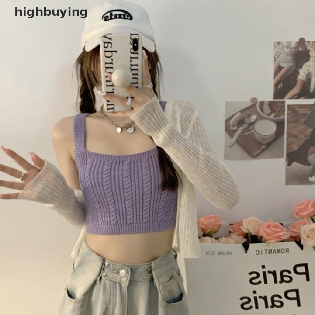 Áo Croptop Dệt Kim Không Tay Màu Sắc Ngọt Ngào Cho Nữ