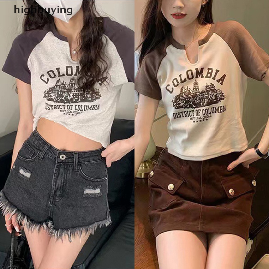 Áo Thun Lửng Ngắn Tay In Họa Tiết Phong Cách Cổ Điển Dành Cho Nữ