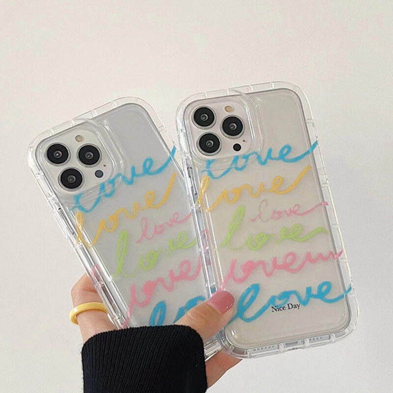 Ốp Điện Thoại TPU Mềm Trong Suốt Dày Dặn Chống Sốc Họa Tiết Trái Tim Cho IPhone 14 13 12 11 Pro XS Max XR X 8 7 6 6S Plus