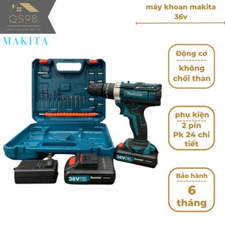 Máy khoan pin MAKITA 36V 3 chức năng khoan có búa đầu 10mm tặng kèm phụ kiện 24 chi tiết