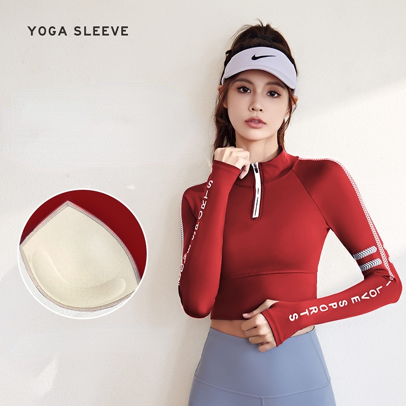 Bộ Đồ Tập yoga Chạy Bộ yoga Thể Dục Thể Dục Thể Dục Tay Dài Ôm Dáng Có Đệm Ngực Và Khóa Kéo Nửa In Chữ