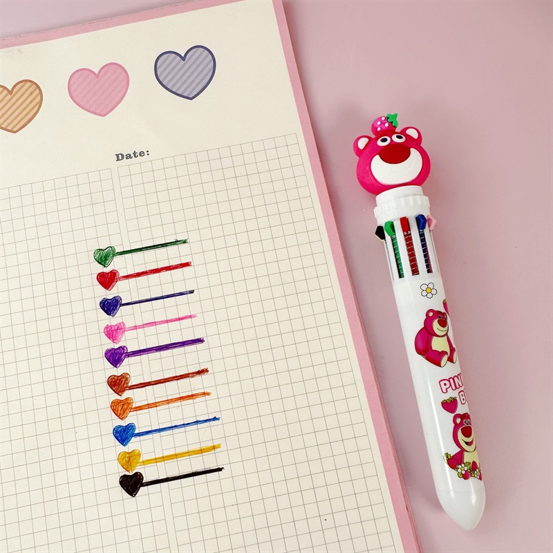 Bút Bi Nhiều Màu Sắc Họa Tiết Gấu Dâu Tây Dễ Thương Cho Nữ