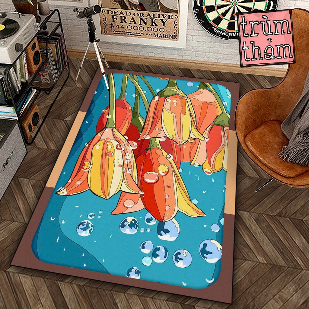Thảm Trang Trí Hoa Loa Kèn Hoa Ly Fine Art Digital Decor Phòng Ngủ Phòng Khách Văn Phòng