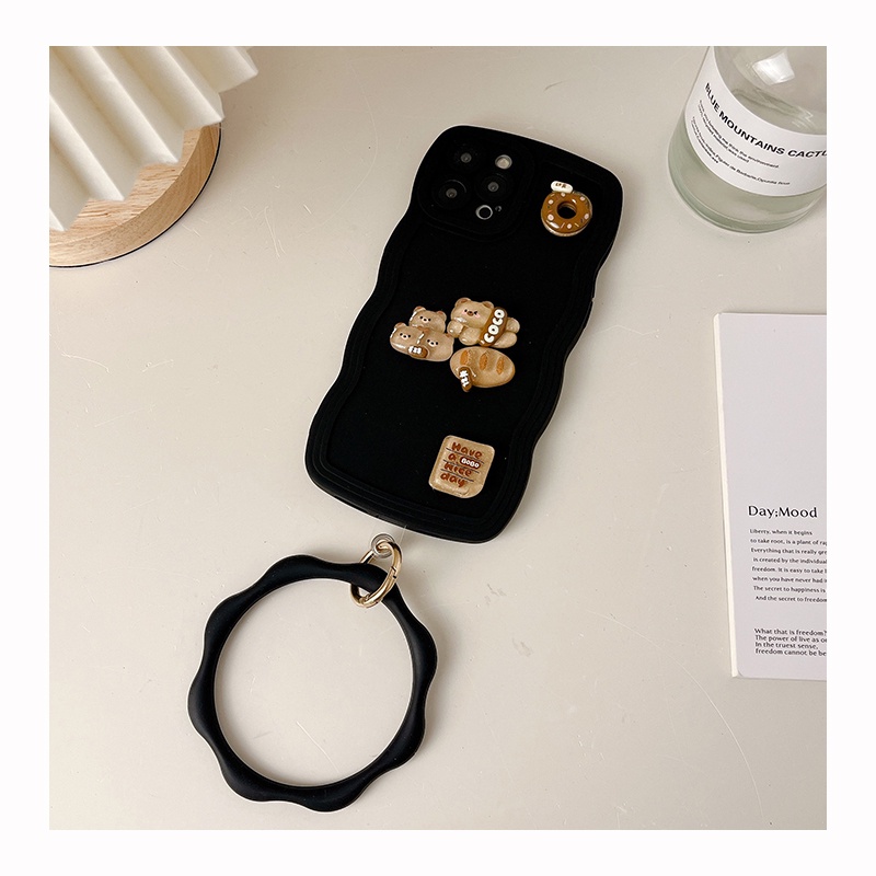 Ốp Điện Thoại Tpu In Hình Gấu Bánh Mì Sữa Có Vòng Đeo Tay Cho IPhone 14 13 12 11 Pro Max X XR XS Max 6 7 8 Plus