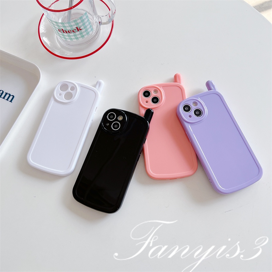 Ốp Điện Thoại TPU Mềm Màu Trơn Có Ăng Ten Hồng Cho IPhone 14 13 12 11 Pro Max X XR Xs Max 8 7 Plus SE 2020