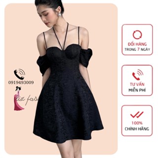 Đầm dự tiệc trắng Đầm Xòe Trễ Vai Dự Tiệc Phối Dây Cổ Yếm Sang Trọng LIZ FASHON