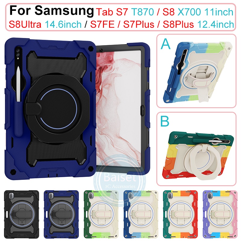 Bao Da Máy Tính Bảng Xoay 360 Độ Cho Samsung Tab S7 T870 X700 S8 Plus X800 S7 Fe 12.4Iinch T730 S8 Ultra X900° Ốp Điện Thoại Chống Sốc Có Tay Cầm Xoay Được Tiện Dụng